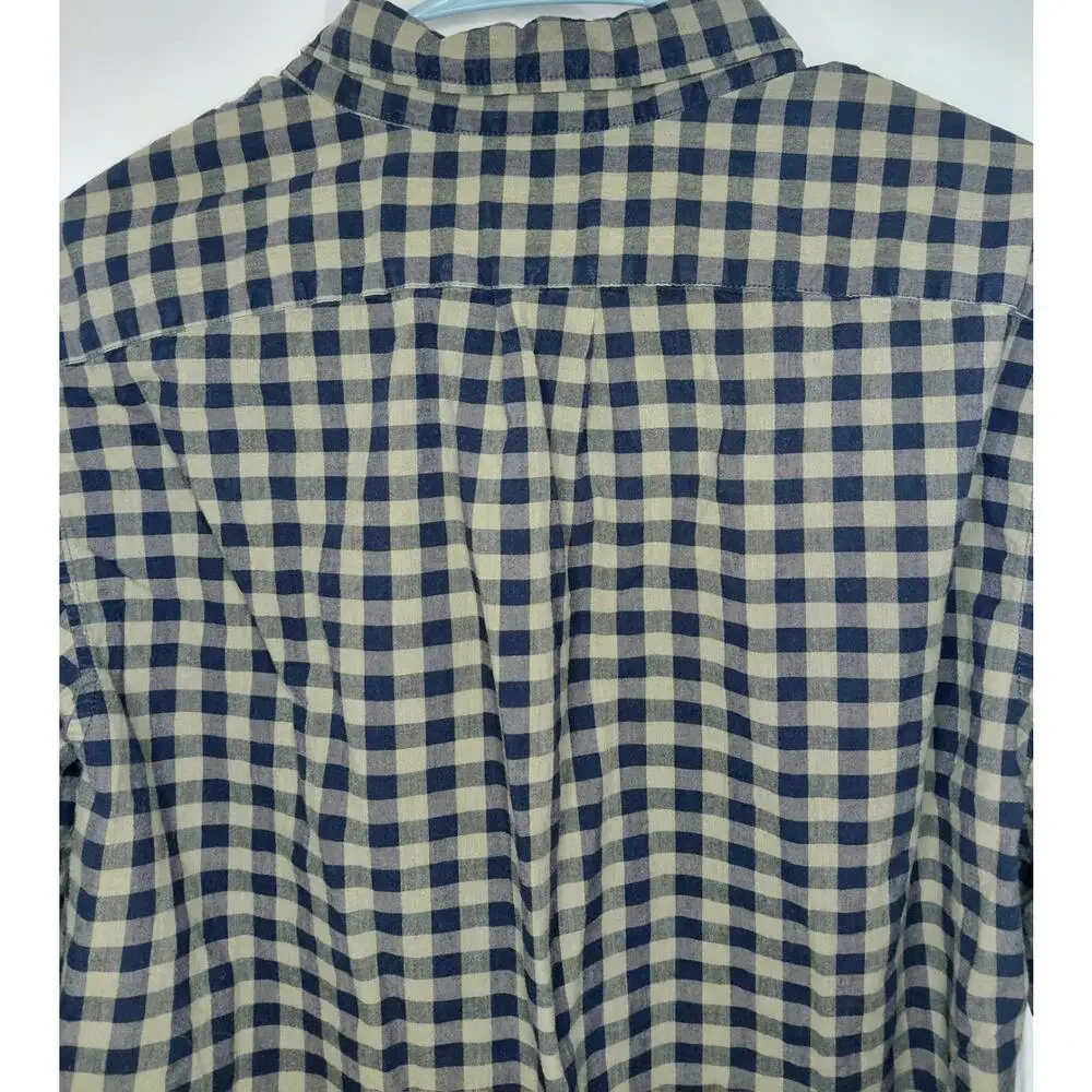 J.Crew Secret Wash Slim Fit Gingham Button Down Shirt Mens L Olive Black Organic